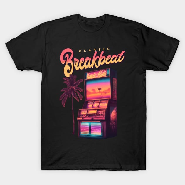 BREAKBEAT  - Palm Tree Arcade T-Shirt by DISCOTHREADZ 